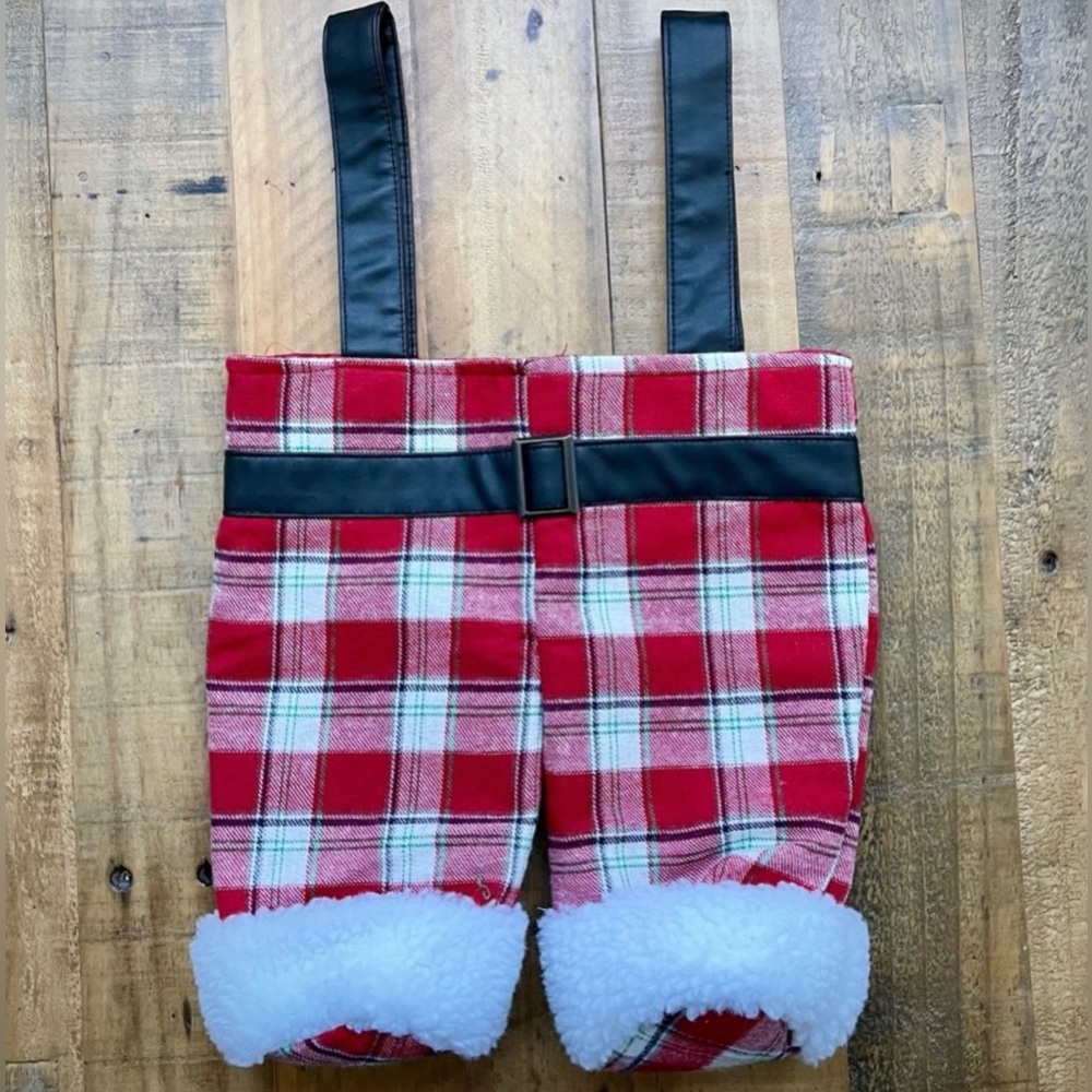 Pottery Barn Red Plaid Santa Wine Pants With Sherpa Trim Rare 🎅🏻